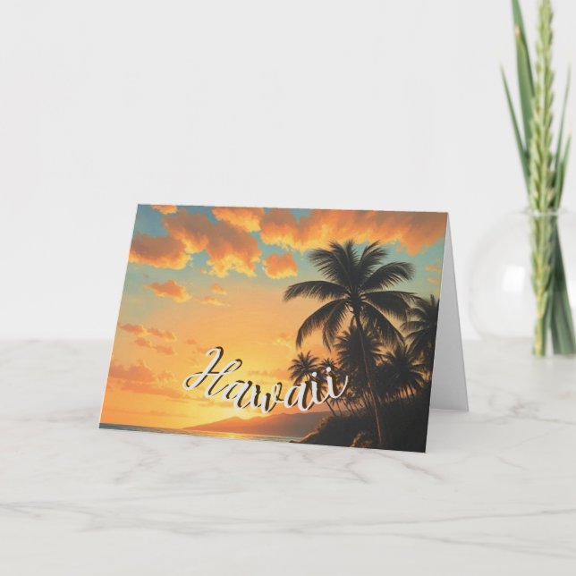 Vintage Style Hawaiian Travel Coast Sea Sunset Card (Front)