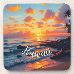 Vintage Style Hawaiian Travel Coast Sea Sunset Coaster