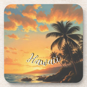 Vintage Style Hawaiian Travel Coast Sea Sunset Coaster