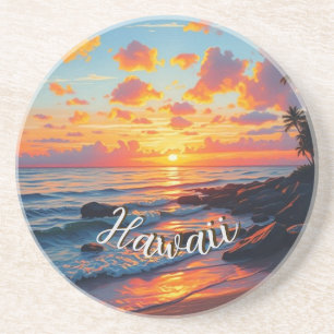 Vintage Style Hawaiian Travel Coast Sea Sunset Coaster