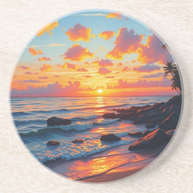 Vintage Style Hawaiian Travel Coast Sea Sunset Coaster (Front)