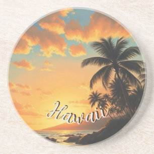Vintage Style Hawaiian Travel Coast Sea Sunset Coaster