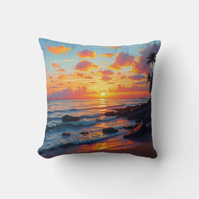 Vintage Style Hawaiian Travel Coast Sea Sunset Cushion (Front)