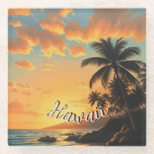 Vintage Style Hawaiian Travel Coast Sea Sunset Glass Coaster