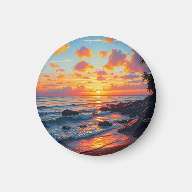 Vintage Style Hawaiian Travel Coast Sea Sunset Magnet (Front)