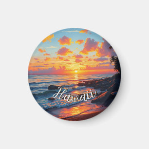 Vintage Style Hawaiian Travel Coast Sea Sunset Magnet