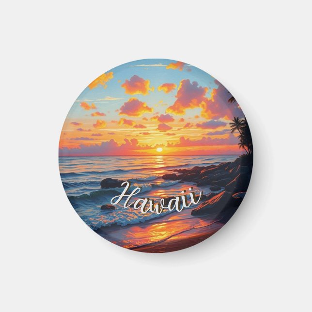 Vintage Style Hawaiian Travel Coast Sea Sunset Magnet (Front)