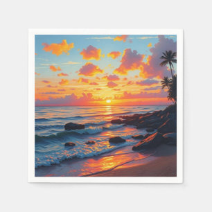 Vintage Style Hawaiian Travel Coast Sea Sunset Napkin