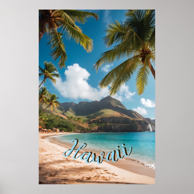 Vintage Style Hawaiian Travel Coast Sea Sunset Poster (Front)