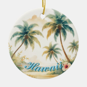 Vintage Style Hawaiian Travel Honolulu Ceramic Tree Decoration
