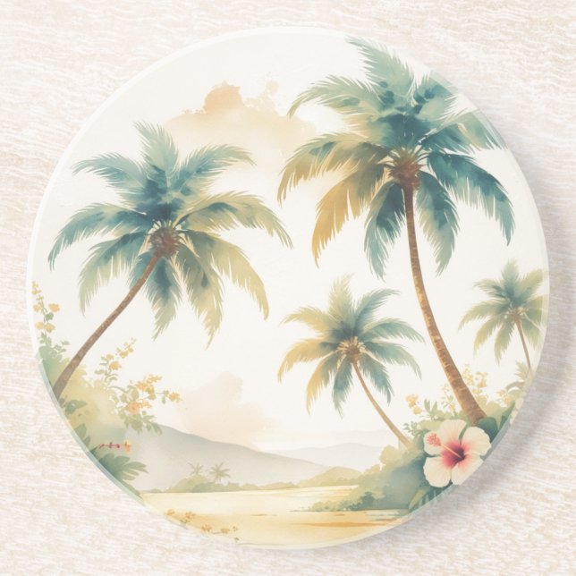 Vintage Style Hawaiian Travel Honolulu Coaster (Front)