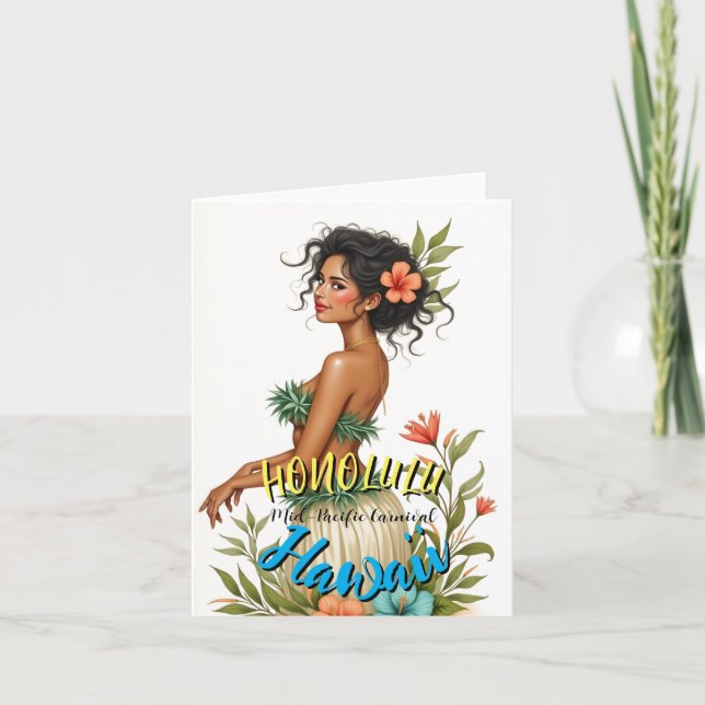 Vintage Style Hawaiian Travel Honolulu Hula Girl Card (Front)