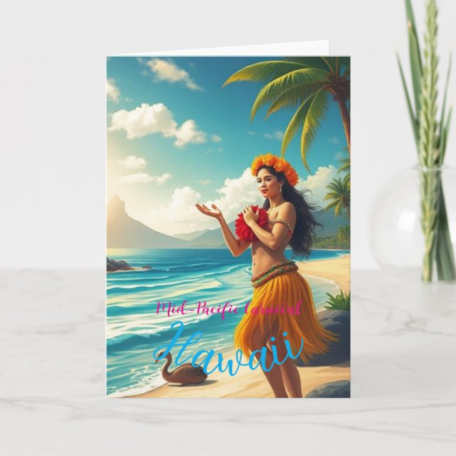 Vintage Style Hawaiian Travel Honolulu Hula Girl Card (Front)