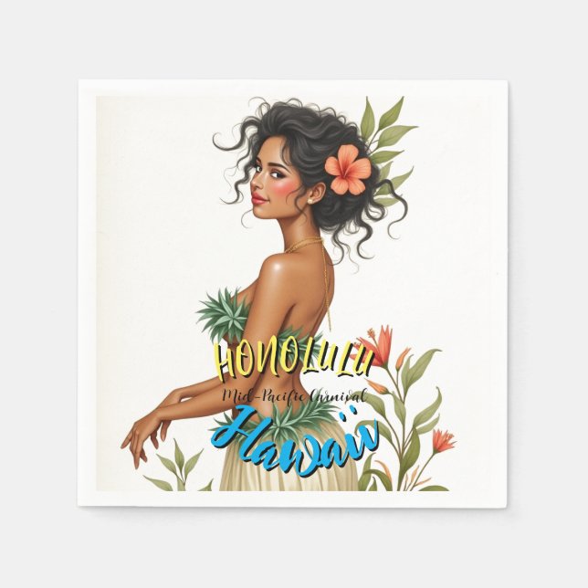 Vintage Style Hawaiian Travel Honolulu Hula Girl Napkin (Front)