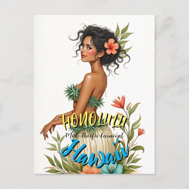 Vintage Style Hawaiian Travel Honolulu Hula Girl Postcard (Front)