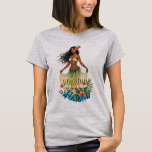 Vintage Style Hawaiian Travel Honolulu Hula Girl T-Shirt