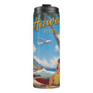 Vintage Style Hawaiian Travel Honolulu Hula Girl Thermal Tumbler