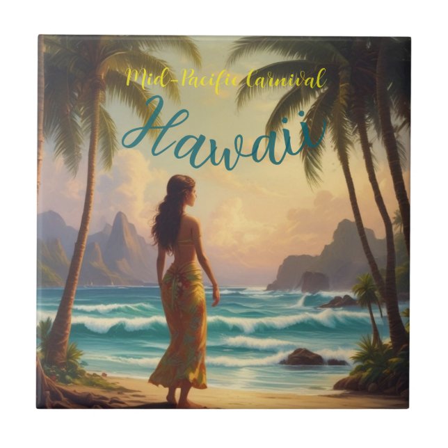Vintage Style Hawaiian Travel Honolulu Hula Girl Tile (Front)