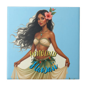 Vintage Style Hawaiian Travel Honolulu Hula Girl Tile