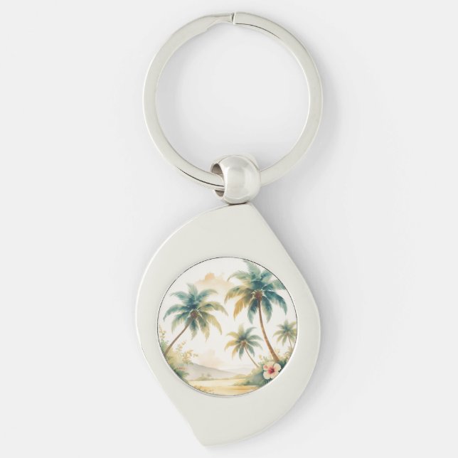 Vintage Style Hawaiian Travel Honolulu Key Ring (Front)