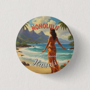Vintage Style Hawaiian Travel Honolulu Mid-Pacific 3 Cm Round Badge
