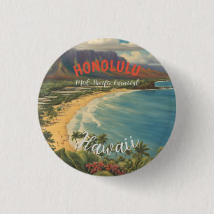 Vintage Style Hawaiian Travel Honolulu Mid-Pacific 3 Cm Round Badge