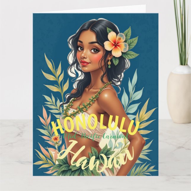 Vintage Style Hawaiian Travel Honolulu Mid-Pacific Card (Front)