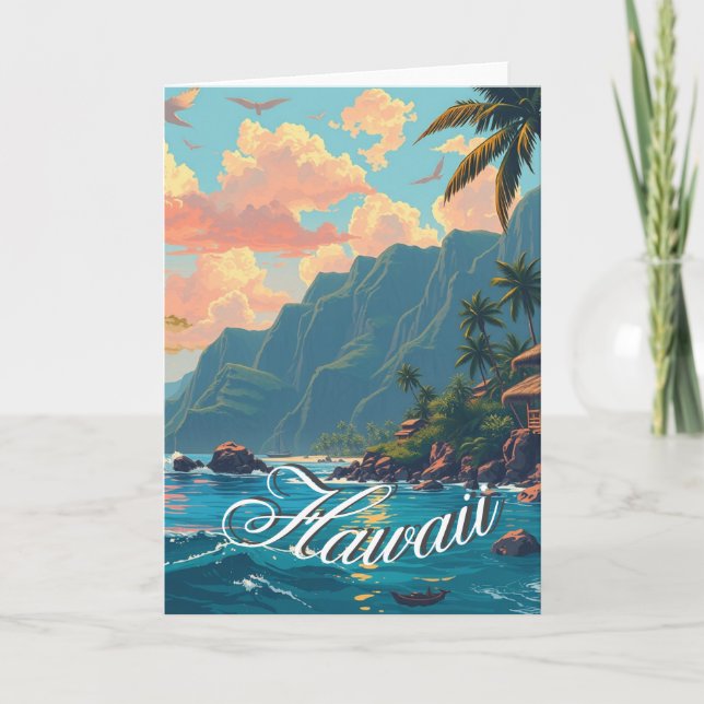 Vintage Style Hawaiian Travel Honolulu Mid-Pacific Card (Front)