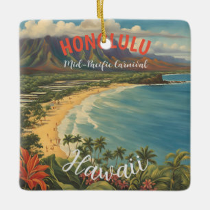 Vintage Style Hawaiian Travel Honolulu Mid-Pacific Ceramic Ornament