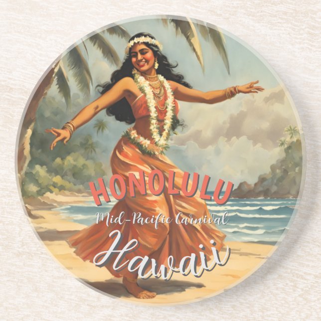 Vintage Style Hawaiian Travel Honolulu Mid-Pacific Coaster (Front)