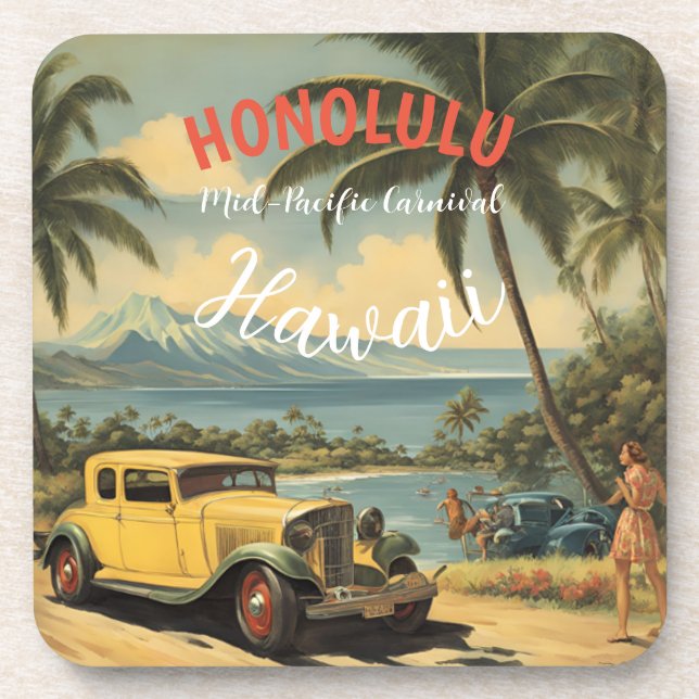 Vintage Style Hawaiian Travel Honolulu Mid-Pacific Coaster (Front)
