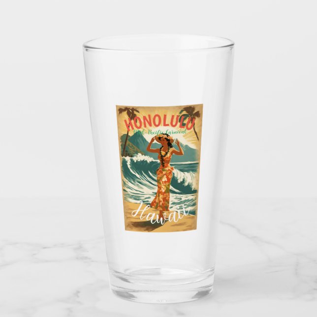 Vintage Style Hawaiian Travel Honolulu Mid-Pacific Glass (Front)
