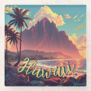 Vintage Style Hawaiian Travel Honolulu Mid-Pacific Glass Coaster