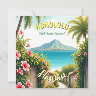 Vintage Style Hawaiian Travel Honolulu Mid-Pacific Holiday Card