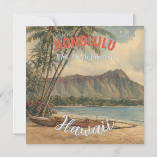 Vintage Style Hawaiian Travel Honolulu Mid-Pacific Holiday Card