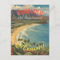 Vintage Style Hawaiian Travel Honolulu Mid-Pacific