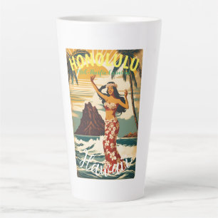 Vintage Style Hawaiian Travel Honolulu Mid-Pacific Latte Mug