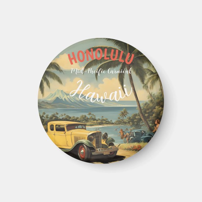 Vintage Style Hawaiian Travel Honolulu Mid-Pacific Magnet (Front)