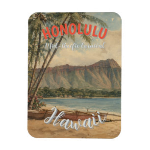 Vintage Style Hawaiian Travel Honolulu Mid-Pacific Magnet