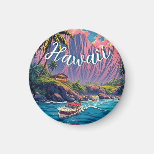 Vintage Style Hawaiian Travel Honolulu Mid-Pacific Magnet