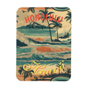 Vintage Style Hawaiian Travel Honolulu Mid-Pacific Magnet