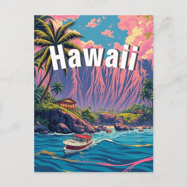 Vintage Style Hawaiian Travel Honolulu Mid-Pacific Postcard (Front)