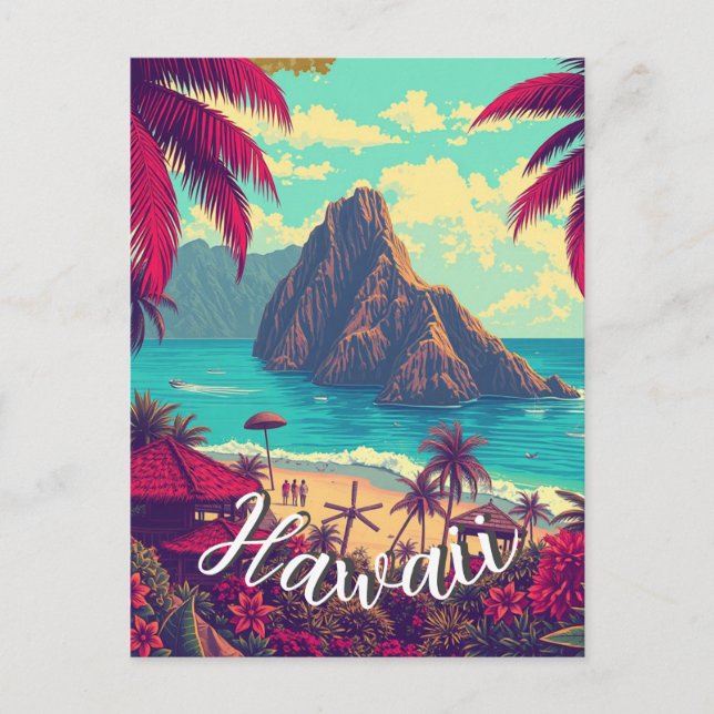 Vintage Style Hawaiian Travel Honolulu Mid-Pacific Postcard (Front)