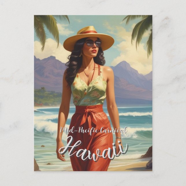 Vintage Style Hawaiian Travel Honolulu Mid-Pacific Postcard (Front)