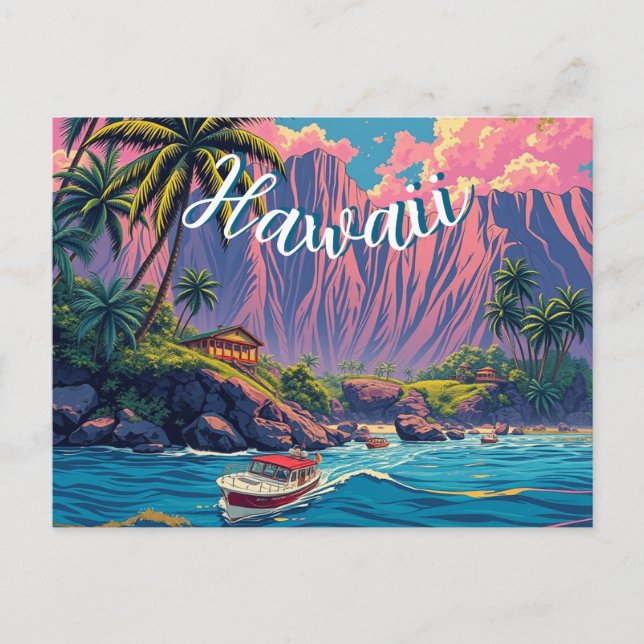 Vintage Style Hawaiian Travel Honolulu Mid-Pacific Postcard (Front)