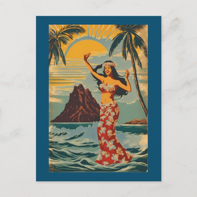 Vintage Style Hawaiian Travel Honolulu Mid-Pacific Postcard (Front)