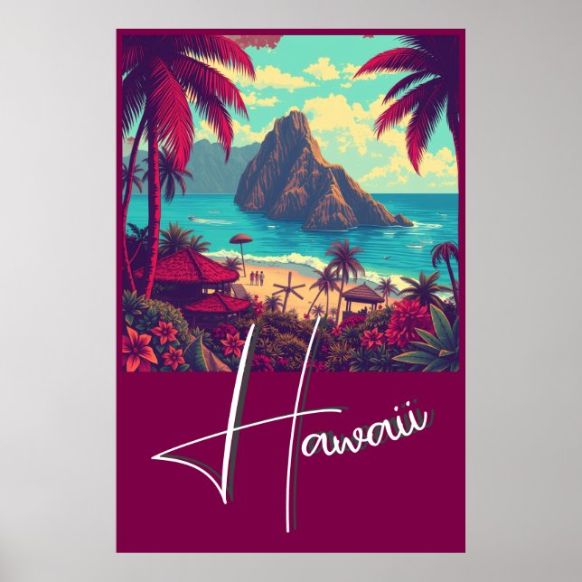 Vintage Style Hawaiian Travel Honolulu Mid-Pacific Poster (Front)
