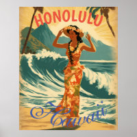 Vintage Style Hawaiian Travel Honolulu Mid-Pacific