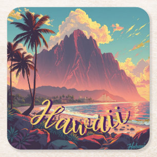Vintage Style Hawaiian Travel Honolulu Mid-Pacific Square Paper Coaster