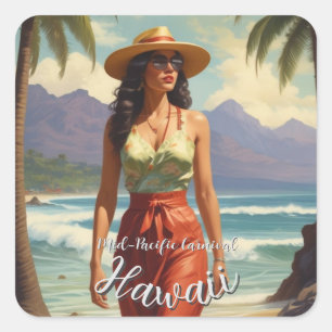 Vintage Style Hawaiian Travel Honolulu Mid-Pacific Square Sticker
